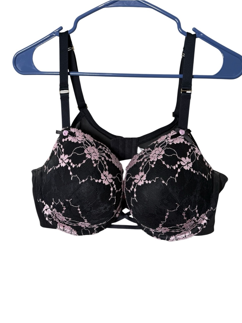 Cacique Black Pink Size 42D Lace Bra
